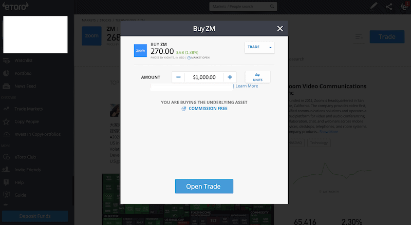 Buy Zoom shares on eToro