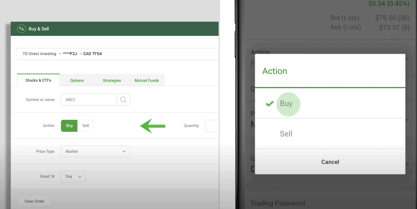 TD Direct buy shares