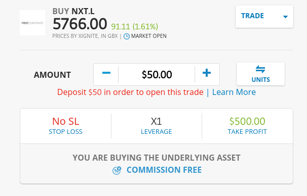 Buy Next shares on eToro