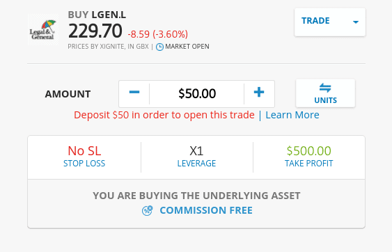 Buy Legal and General shares on eToro