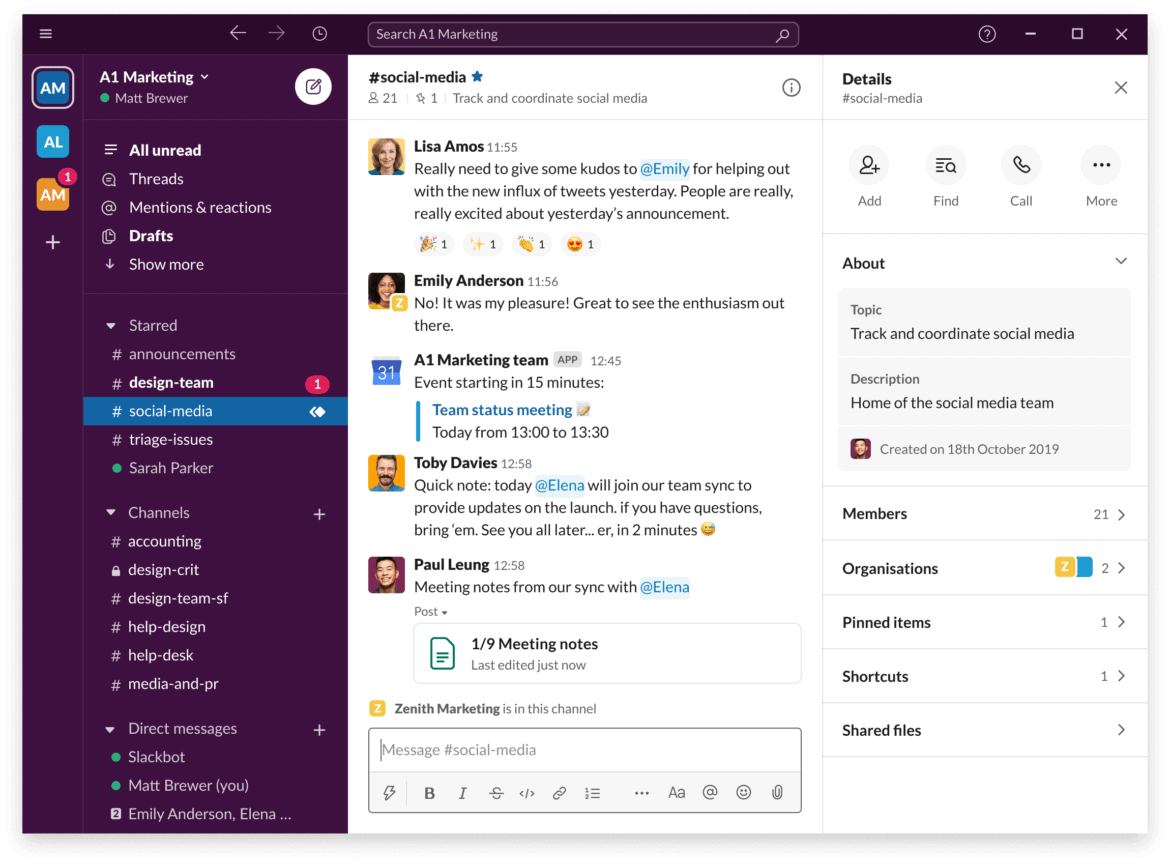 slack user interface