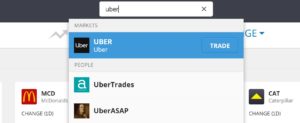 Search for Uber shares on eToro