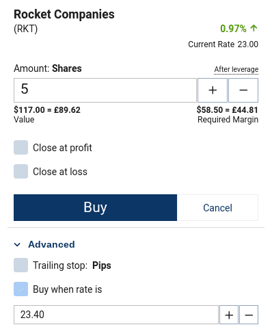 Trade Rocket Companies Shares at Plus500