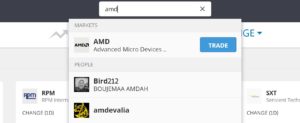 Search for AMD shares on eToro