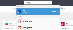 Search Boeing Shares on eToro