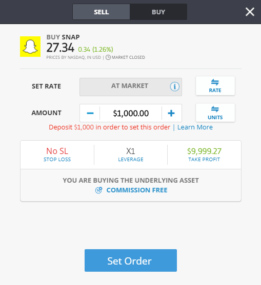 Buy Snapchat shares on eToro