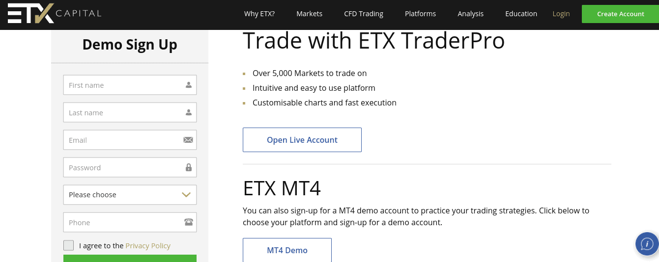 ETX Capital demo account