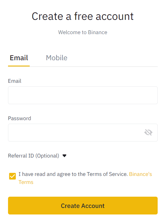 BINANCE OPEN ACCOUNT