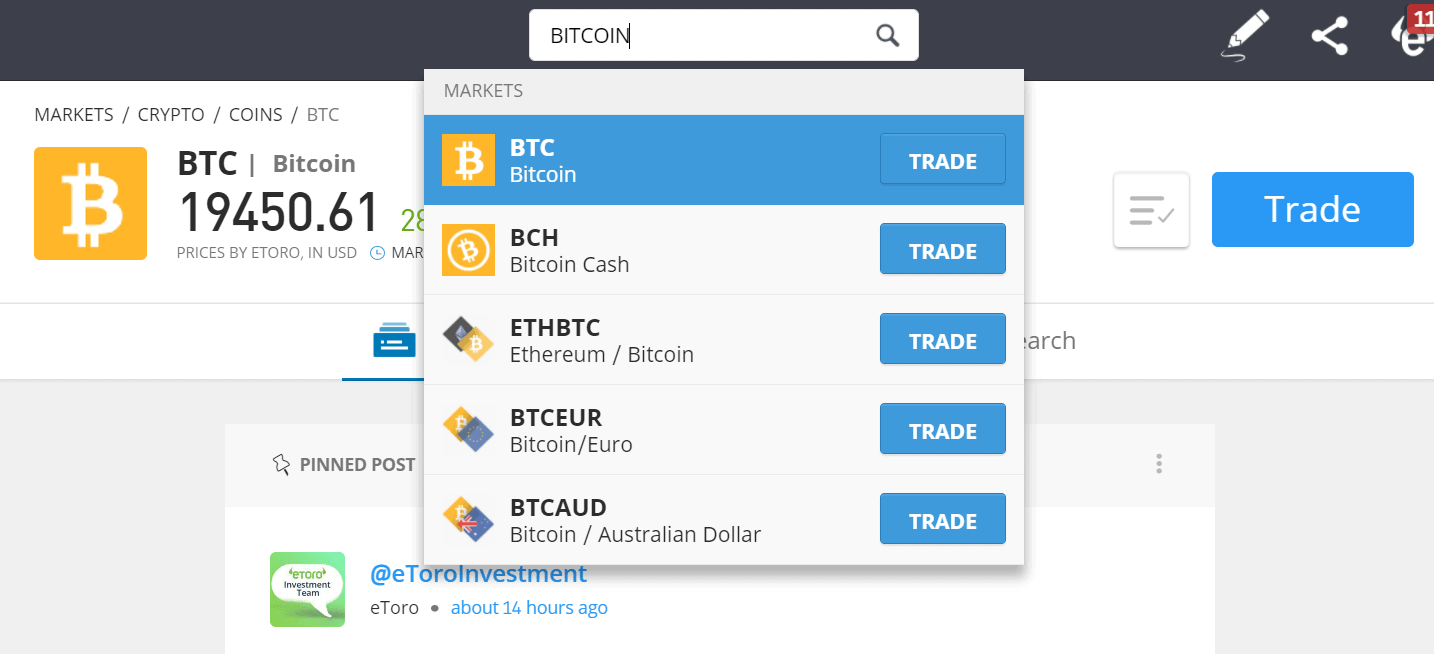 Buy Bitcoin on eToro best bitcoin trading platform