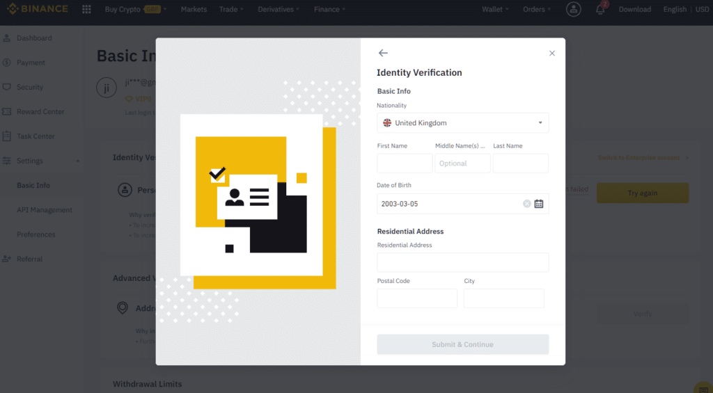 Binance verify ID basic information