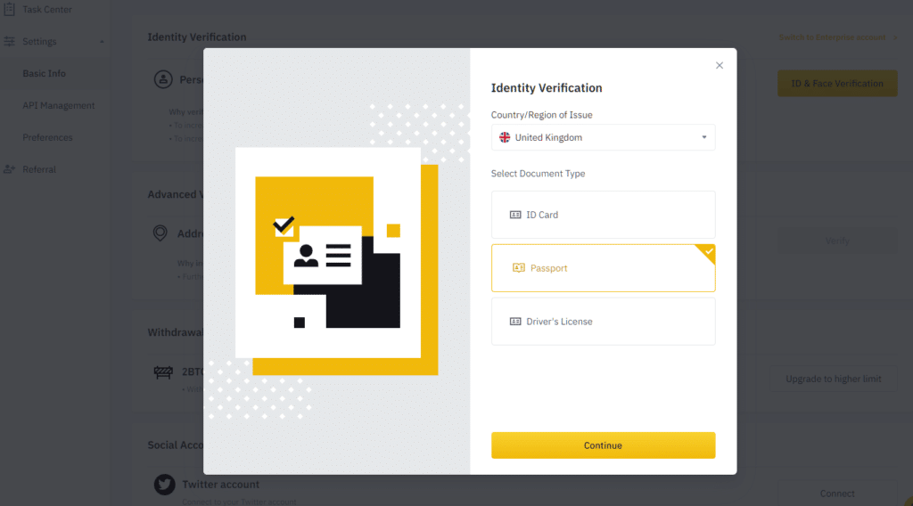 Binance verify ID document