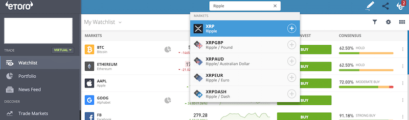 Ripple place an order eToro