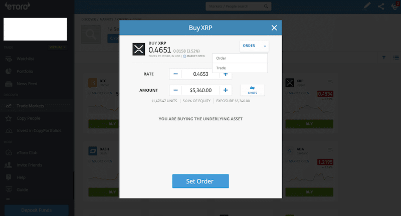 eToro ripple order