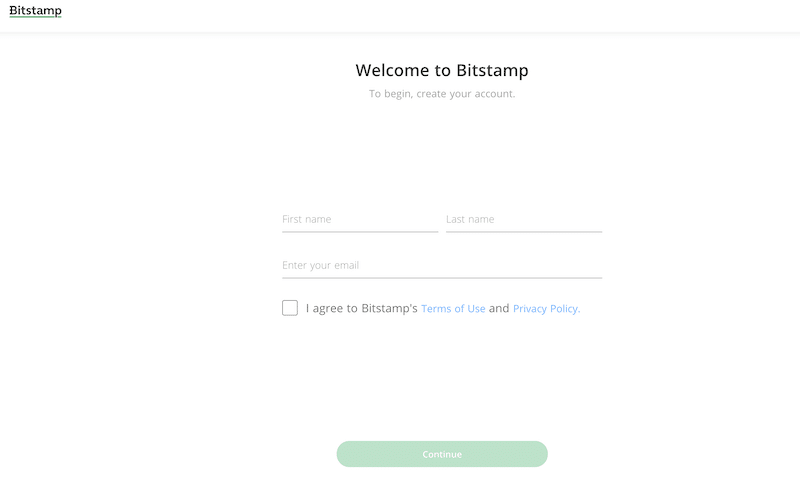 Bitstamp registration form