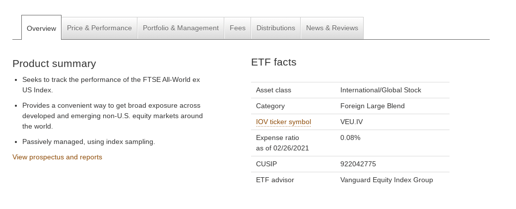 Vanguard FTSE All-World ex-US ETF (VEU)