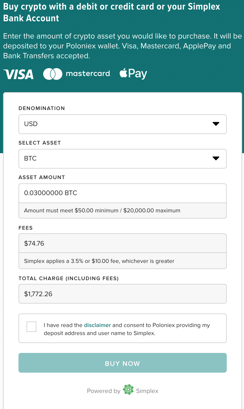 Poloniex buy crypto credit and debit cards