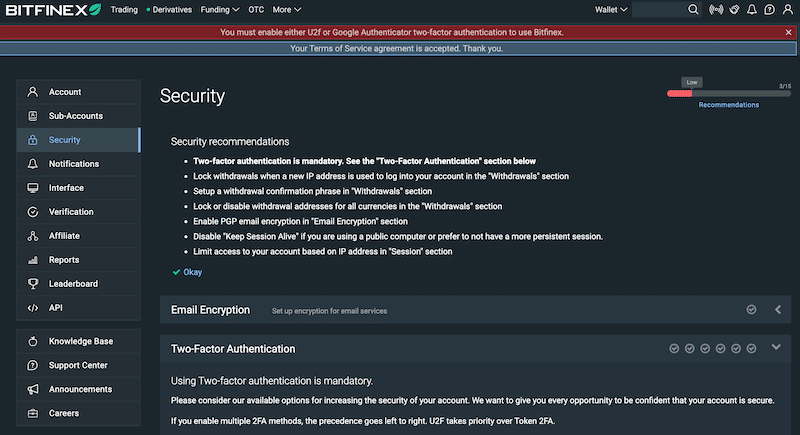 Bitfinex security