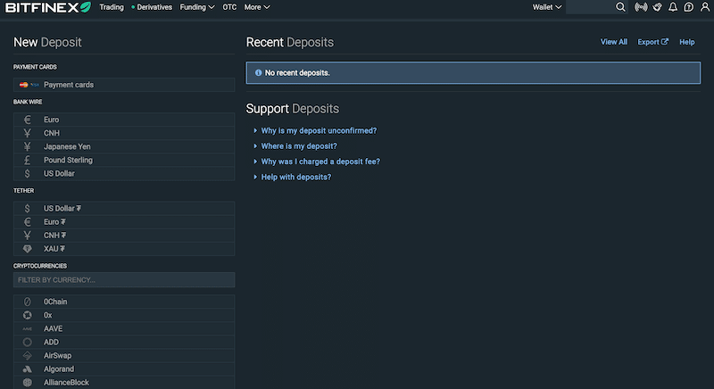 Bitfinex deposit