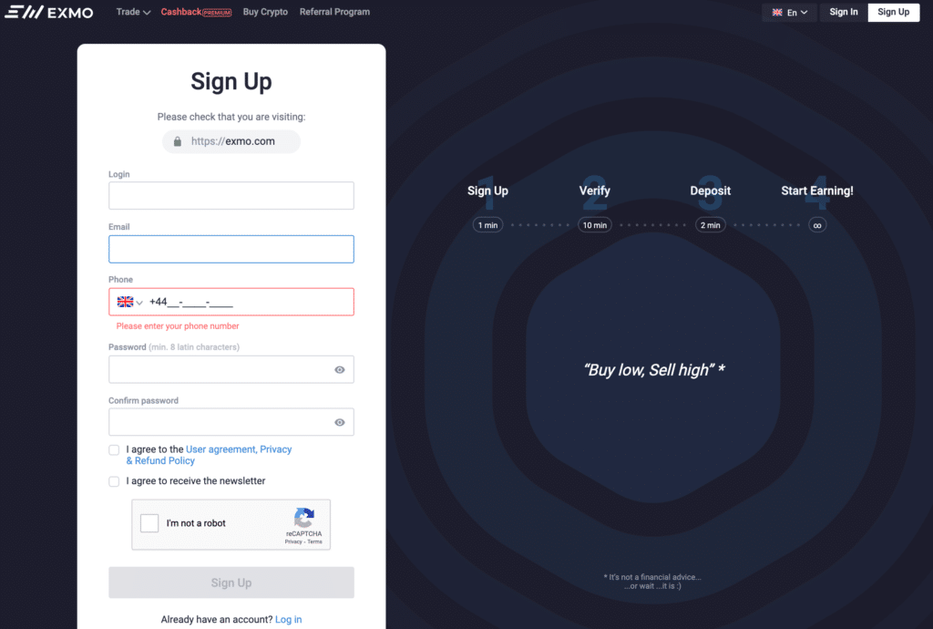 Registration form