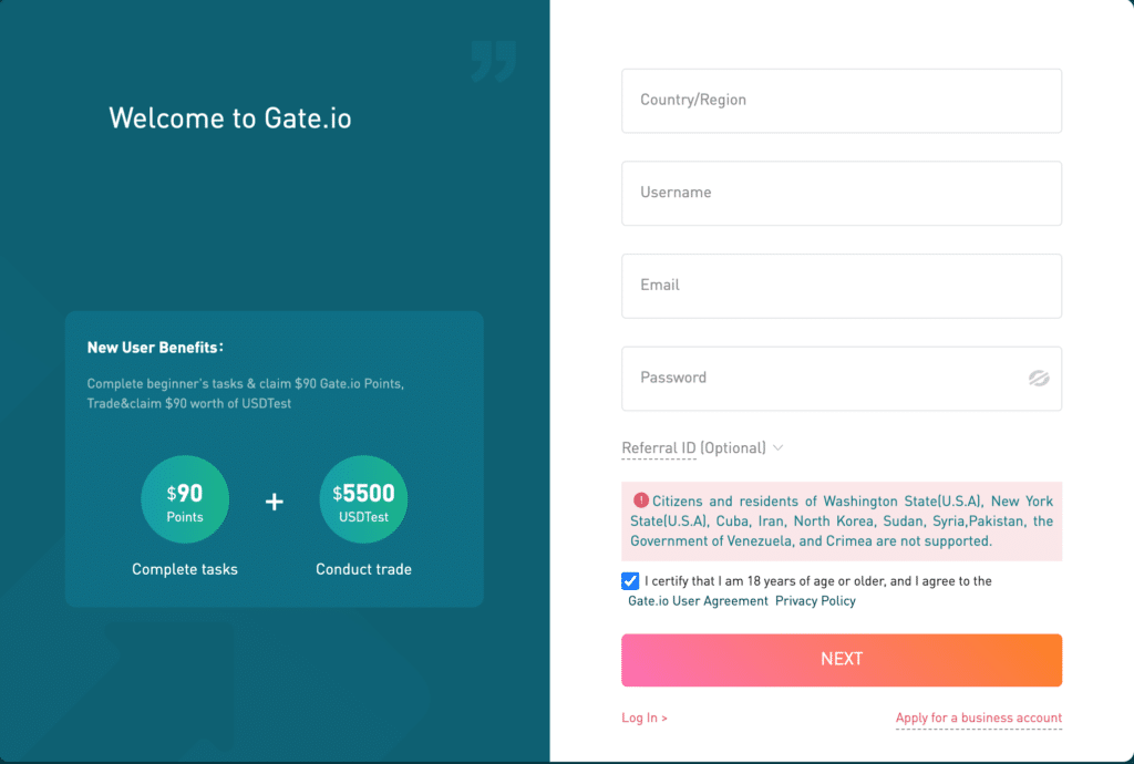 gate io date of registration