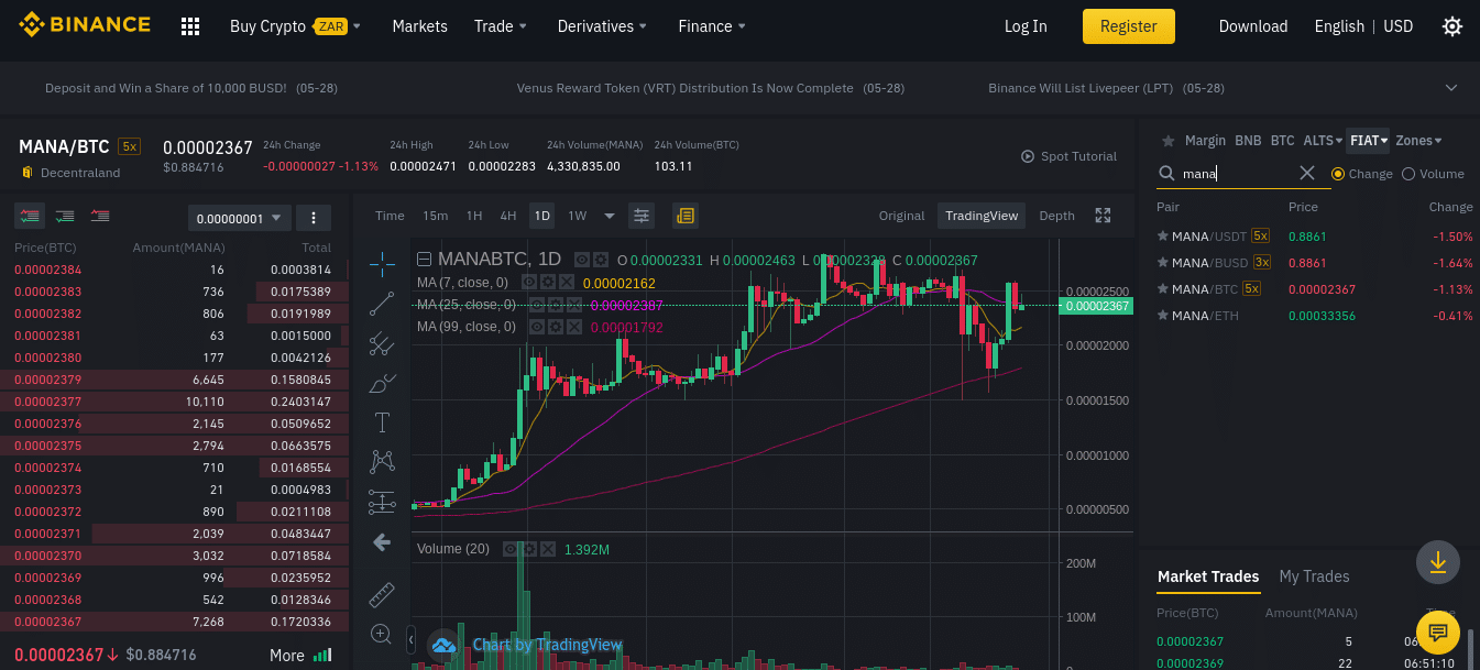 buy decentraland coin binance