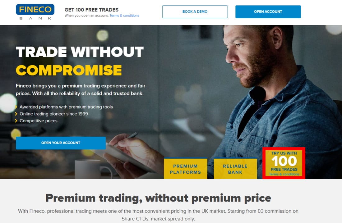 Best Execution Only Broker - Fineco Bank 100 free trades promotion