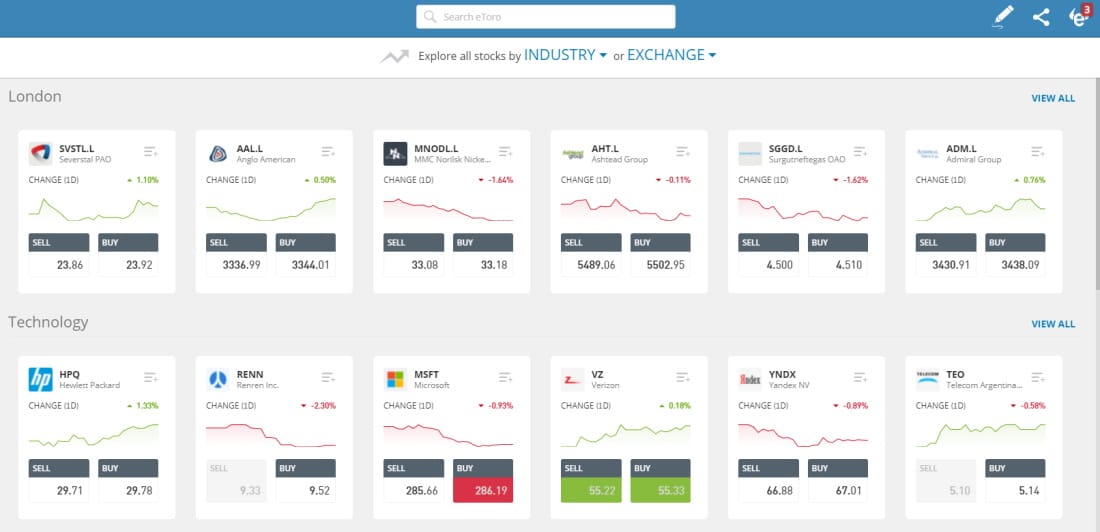 Share dealing accounts - eToro offers a wide range of stocks as well as fractional share trading