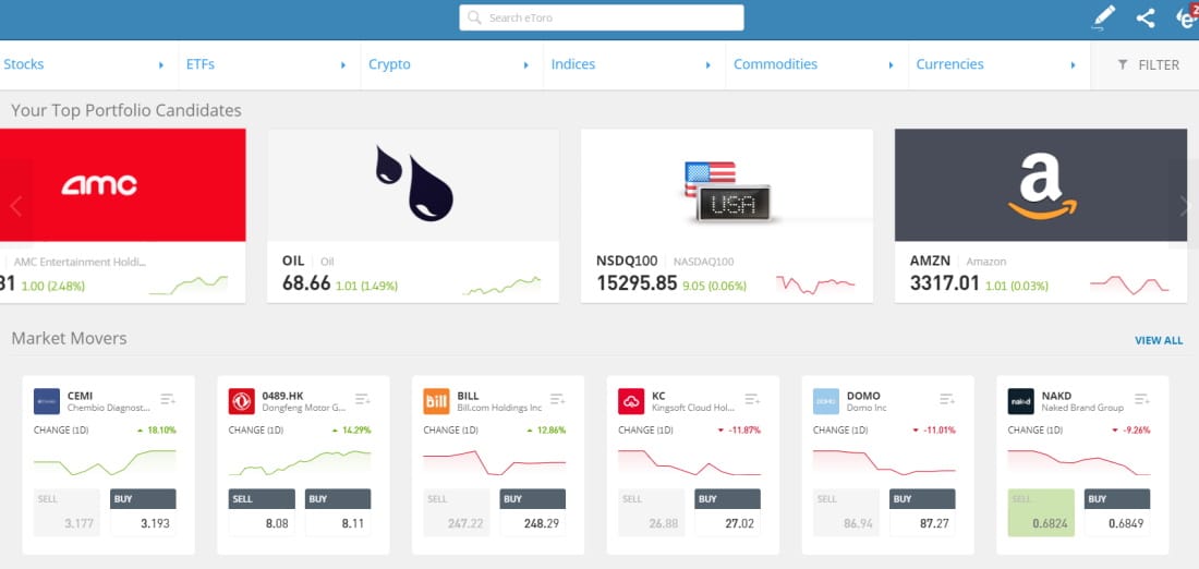 Trade markets and heaps of financial assets with eToro