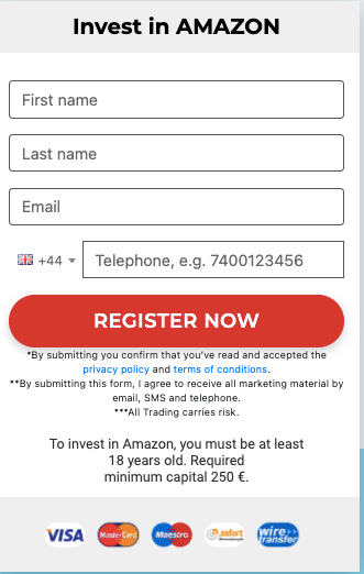 Invest in Amazon signup page
