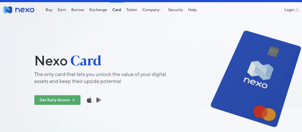 Nexo Credit Card homepage