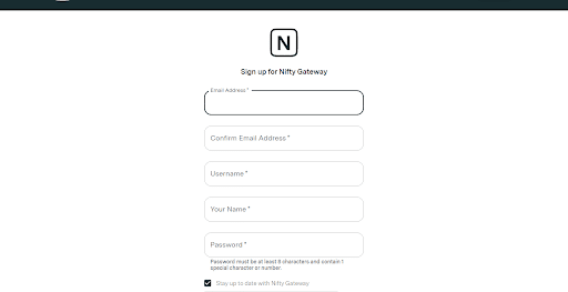 Nifty Gateway signup