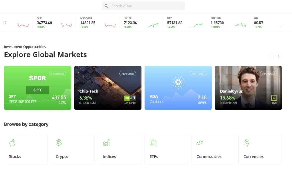 Explore a range of financial markets on eToro