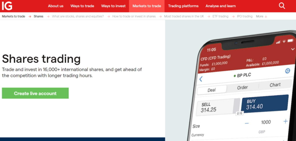 Share dealing accounts - IG shares trading