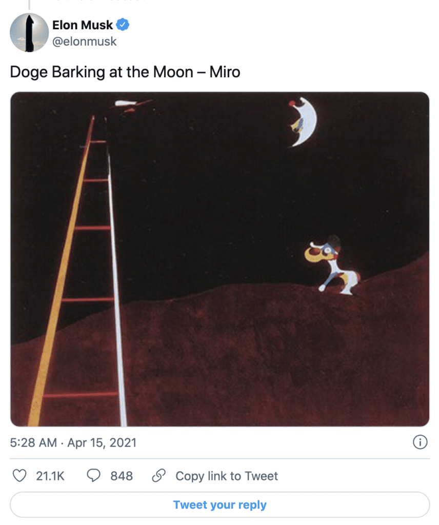 Elon Musk's Dogecoin tweet on Barking at the moon