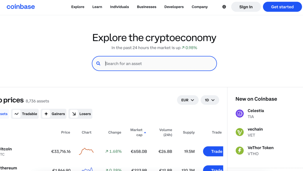 Coinbase Asset Search Bar