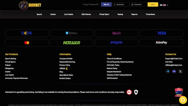 Donbet Website Footer