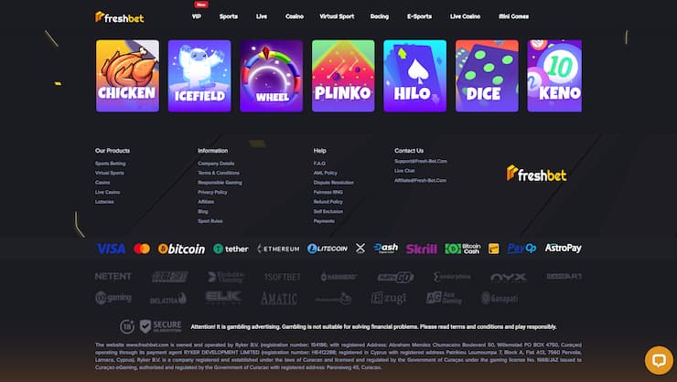 Freshbet Payment Methods