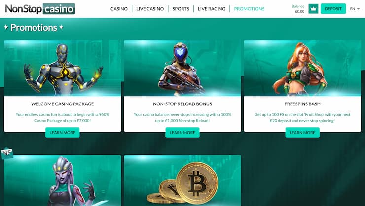 Non-Stop Casino bonuses